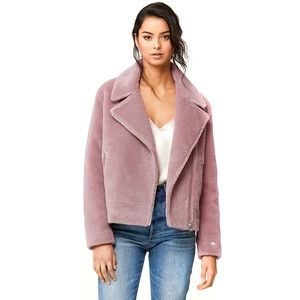 Soia and Kyo Laure Sherpa Moto Jacket in pink NWT